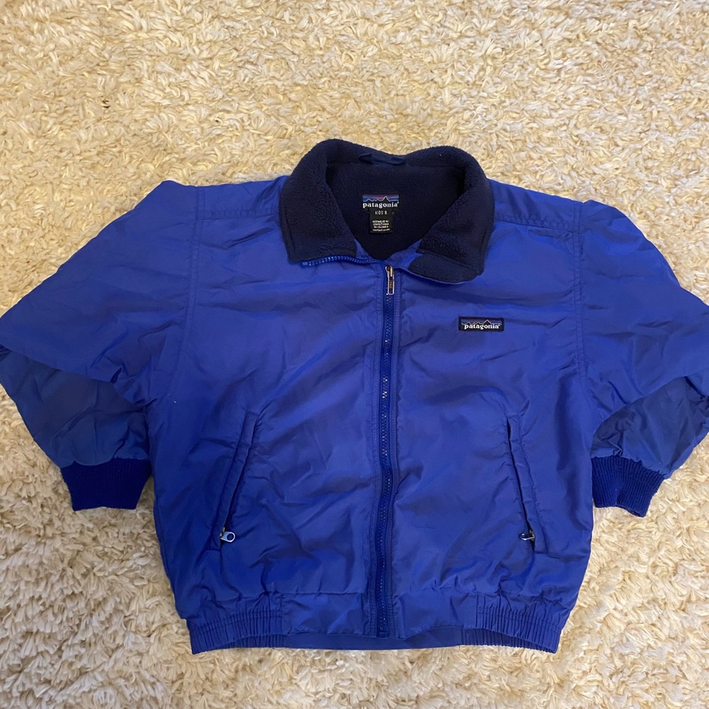 Boys 8 VTG 80s Patagonia Kids Fleece Lined Windbreaker Jacket Blue